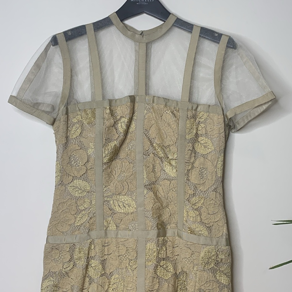 LÓPEZ KNUDSEN | Vintage Lace Crochet Mesh Ribbon Metallic Midi Cocktail Dress - Picture 4 of 17